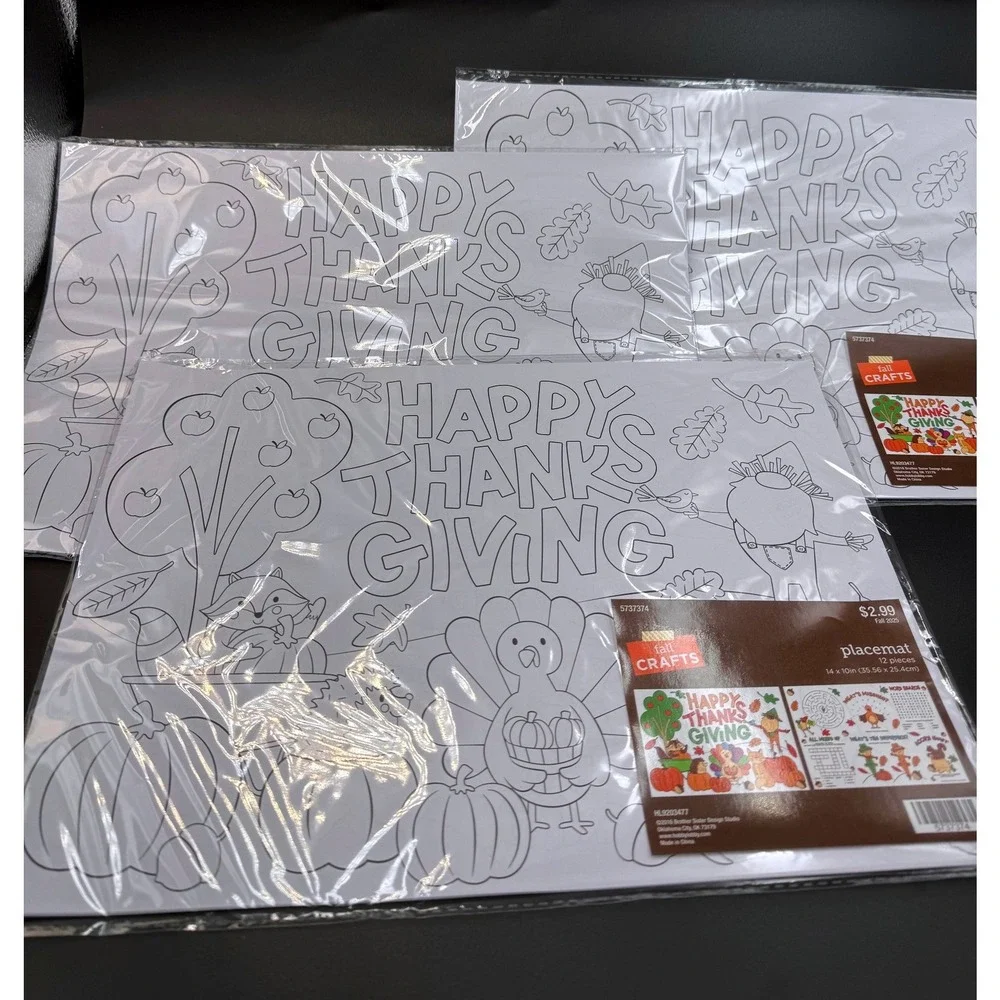 Fall Crafts Happy Thanksgiving Coloring Placemats 12ct Activity Puzzles 5737374